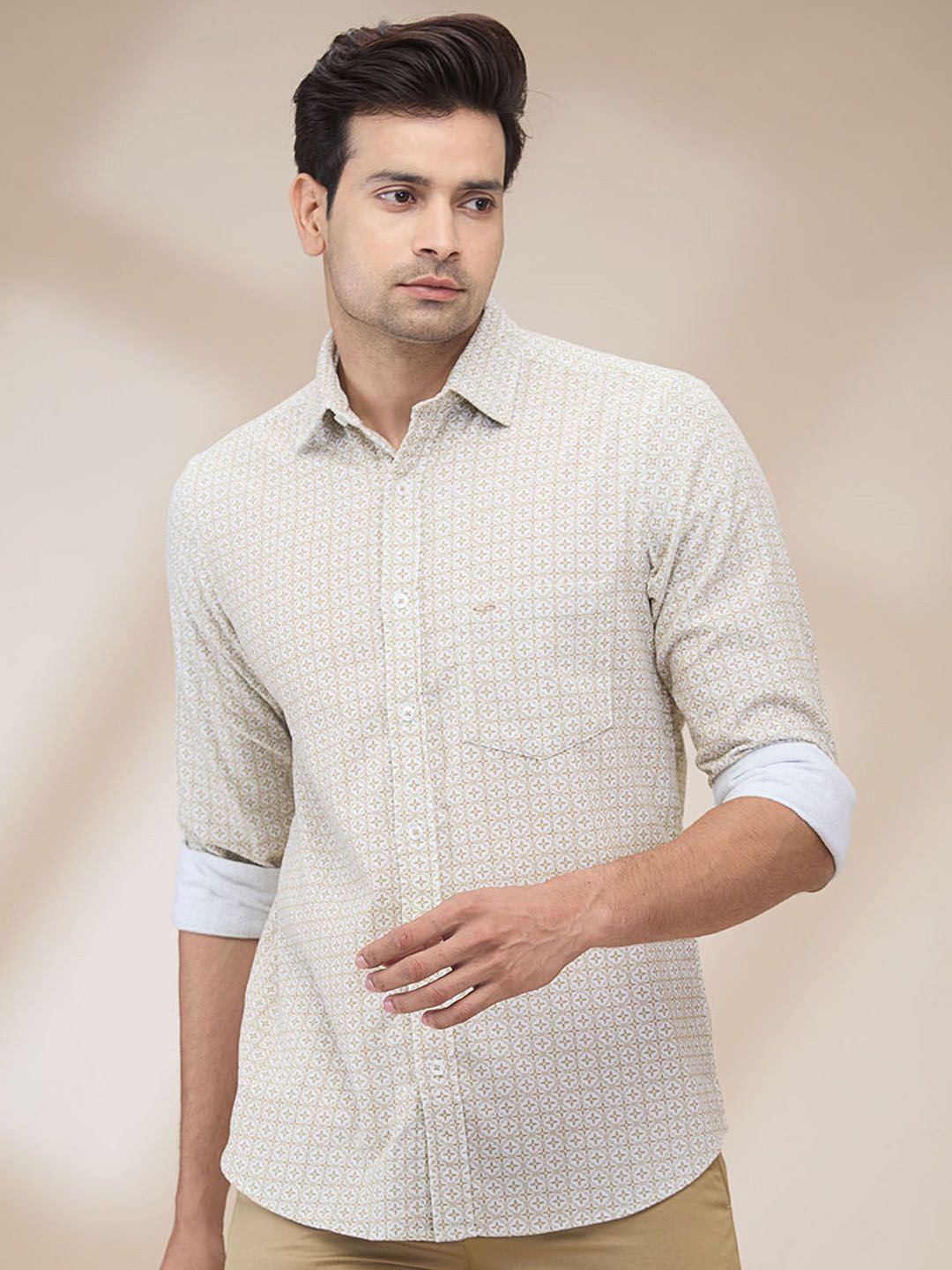 

ColorPlus Men Spread Collar Grid Tattersall Checked Cotton Casual Shirt, White