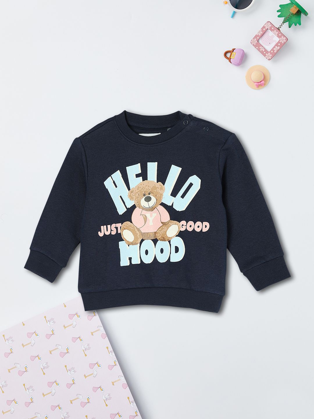 

max Girls Graphic Printed Round Neck Cotton Pullover Sweatshirt, Navy blue