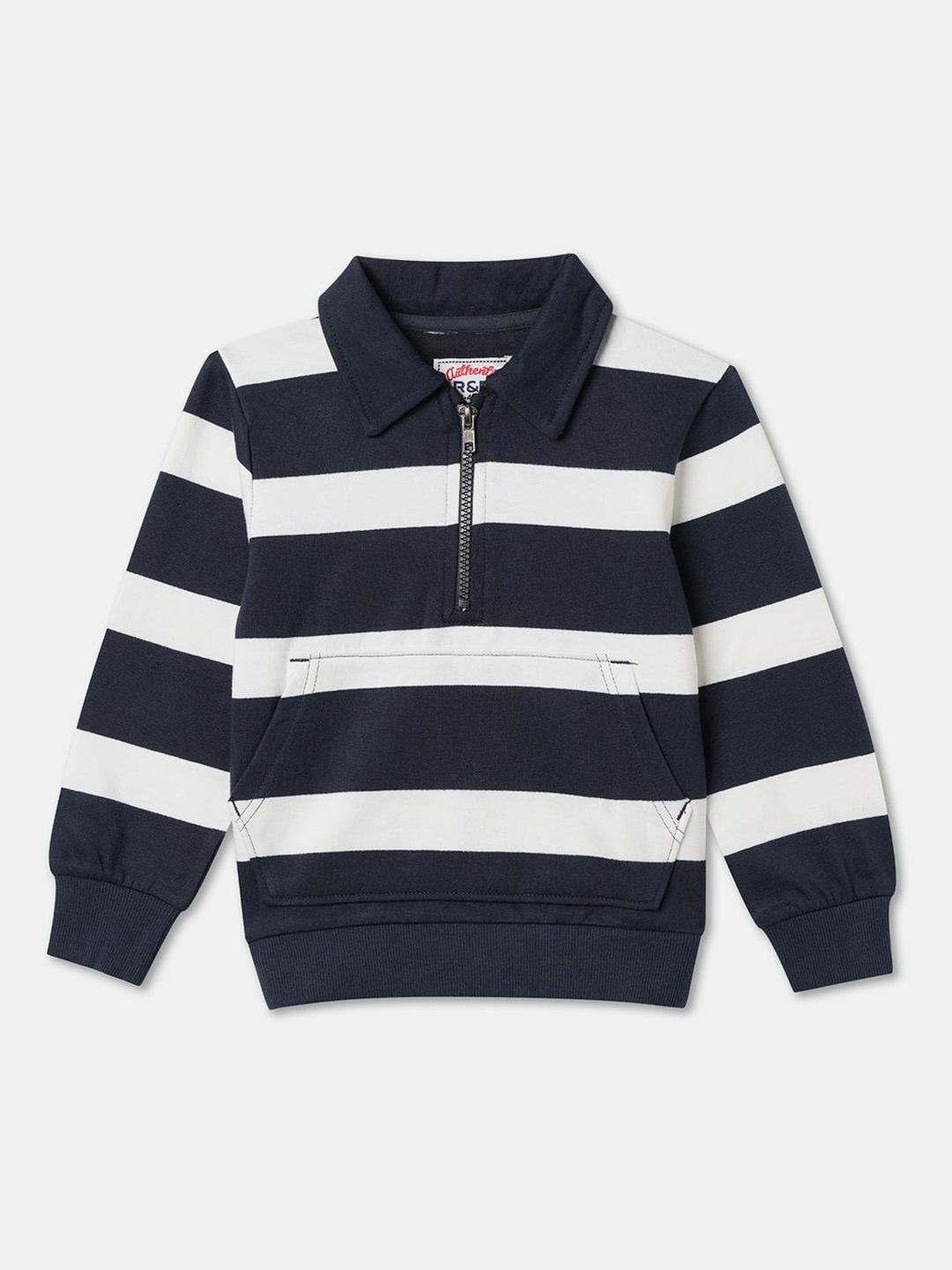 

R&B Boys Striped Round Neck Cotton Pullover Sweatshirt, White