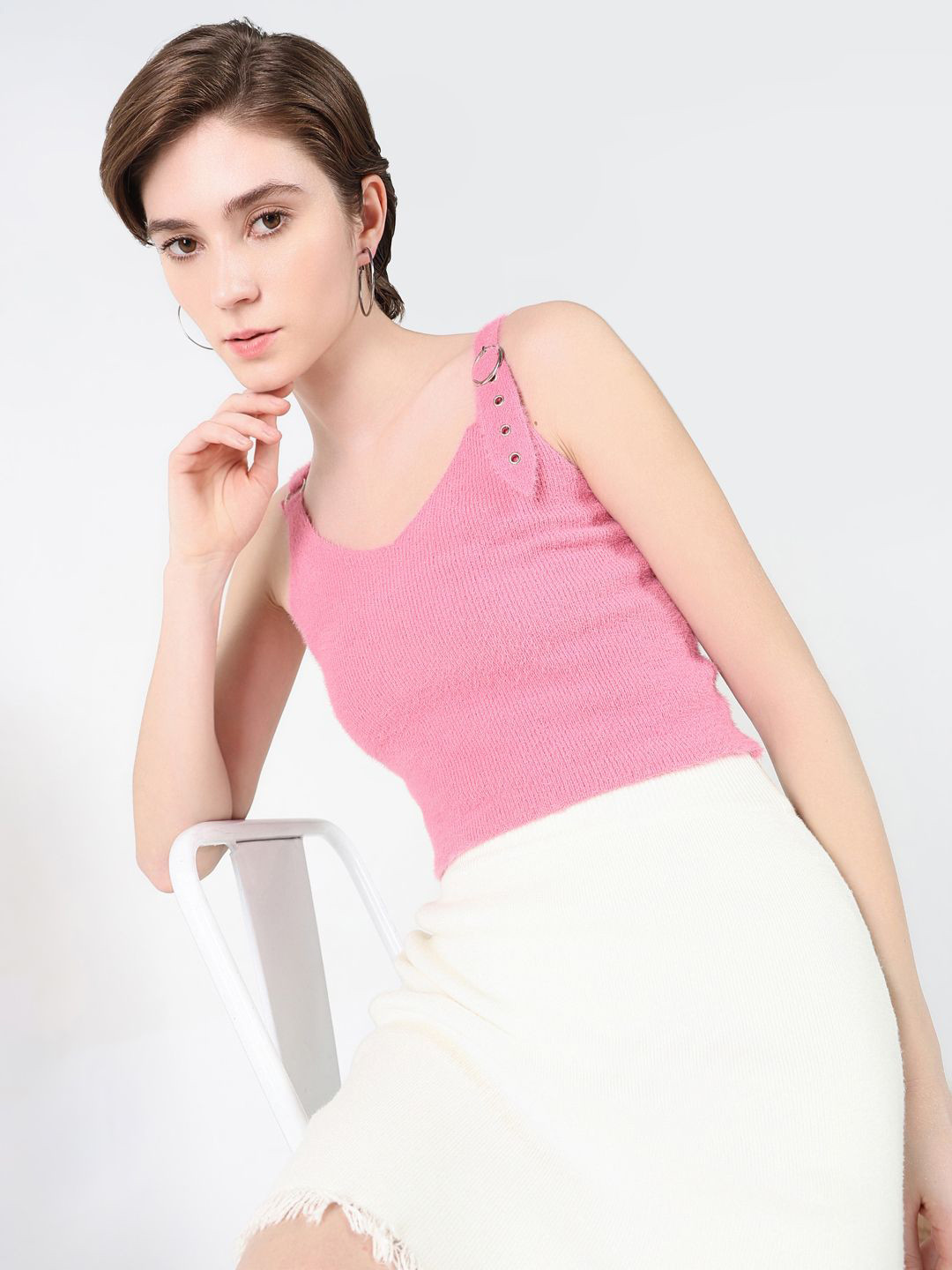 

SHOWOFF Women Self Design Scoop Neck Acrylic Top, Pink