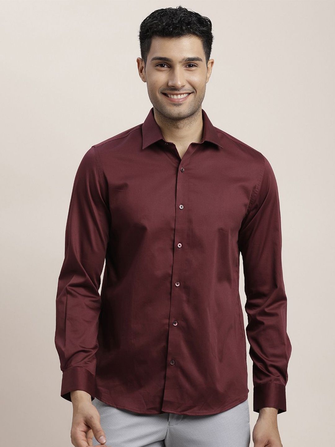 

Turtle Men Classic Spread Collar Solid Cotton Slim Fit Party Shirt, Maroon