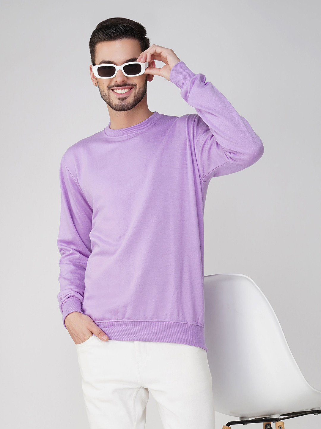 

The Roadster Lifestyle Co. Men Solid Round Neck Cotton Pullover Sweatshirt, Purple