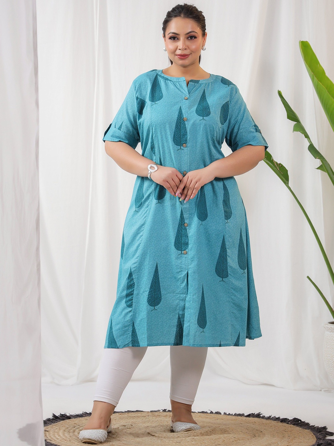 

LALI JAIPUR Women Floral Printed Cotton A-Line Kurta, Blue