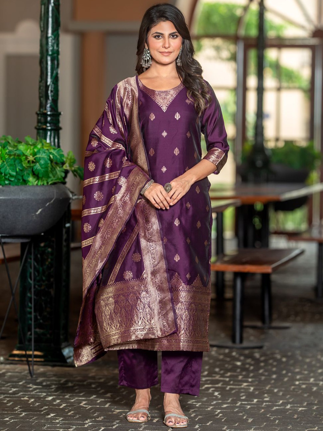 

Twika Women Regular Kurta with Palazzos & With Dupatta, Purple