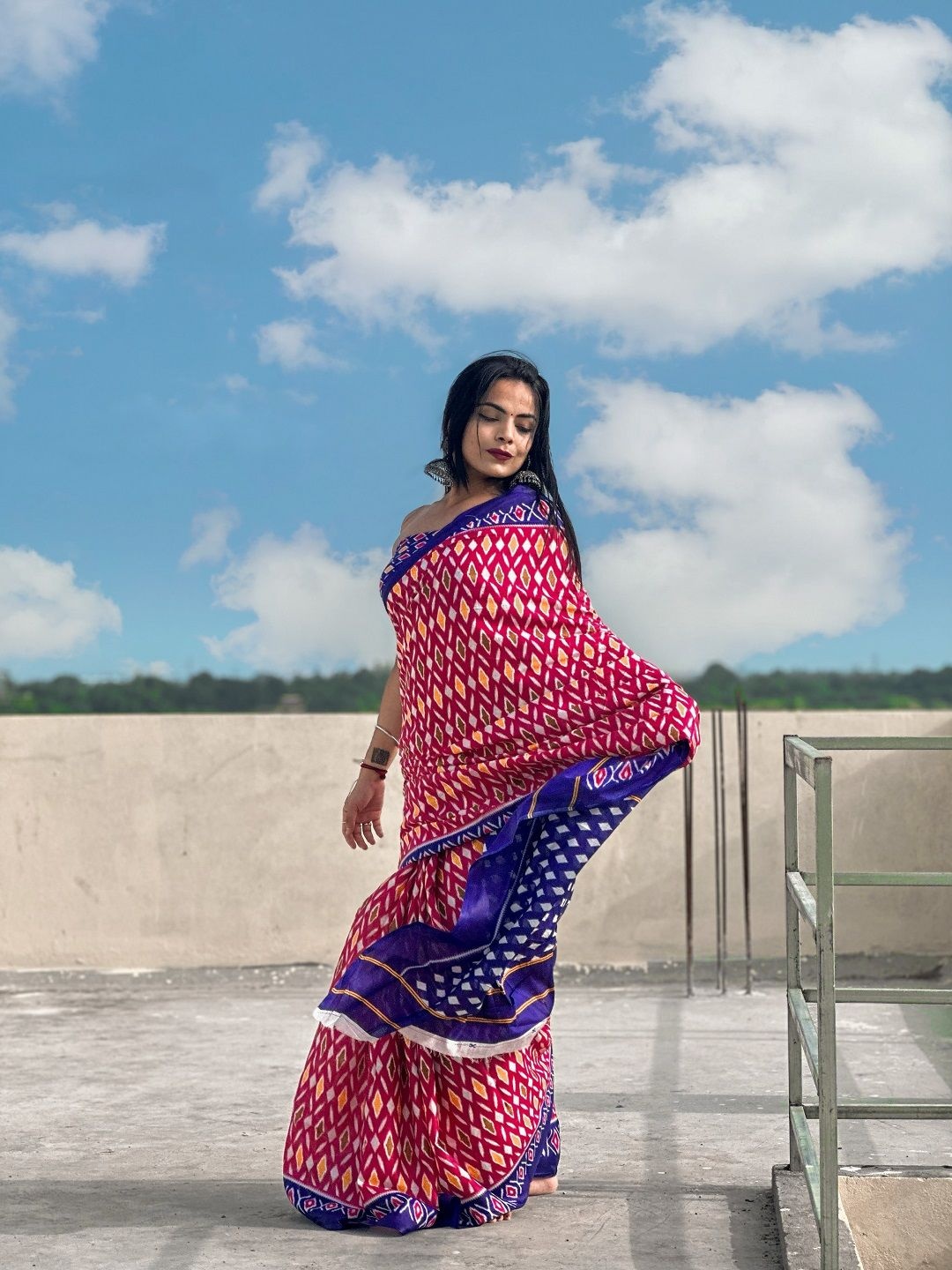 

Anouk Printed Pure Cotton Bagru Saree, Pink