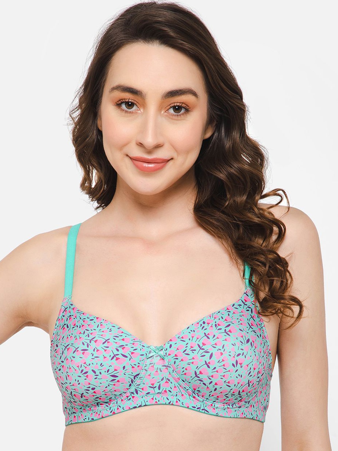 

Clovia Floral Full Coverage Lightly Padded Bra, Green
