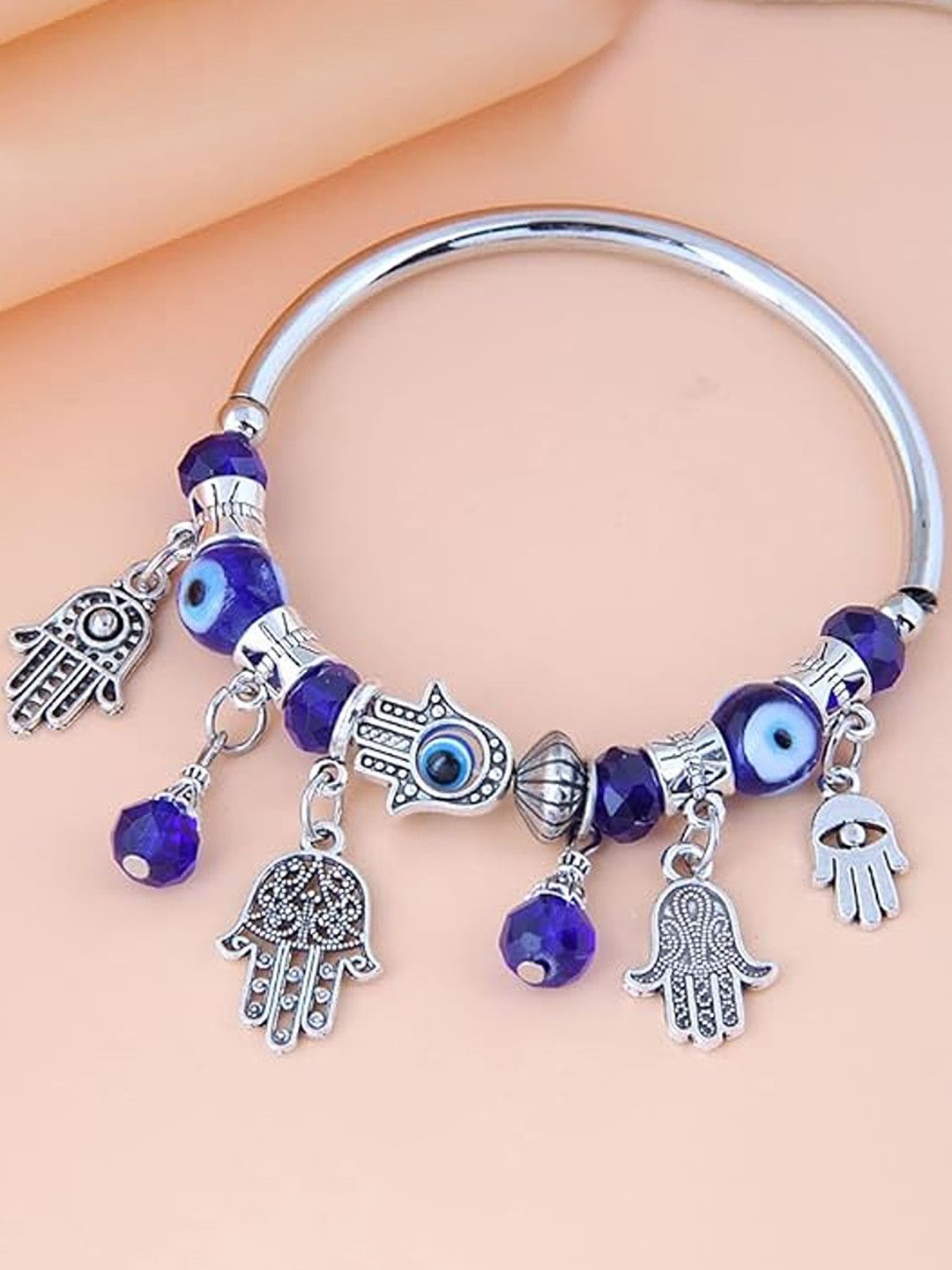 

Heer Collection Unisex Stainless Steel Artificial Beads Charm Bracelet, Silver