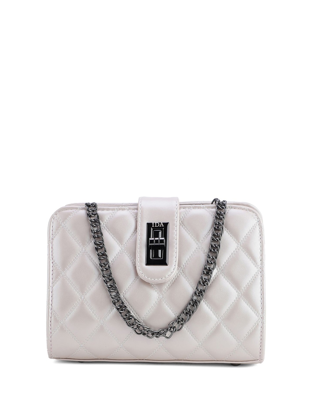 

IDA Geometric PU Swagger Sling Bag with Quilted, White