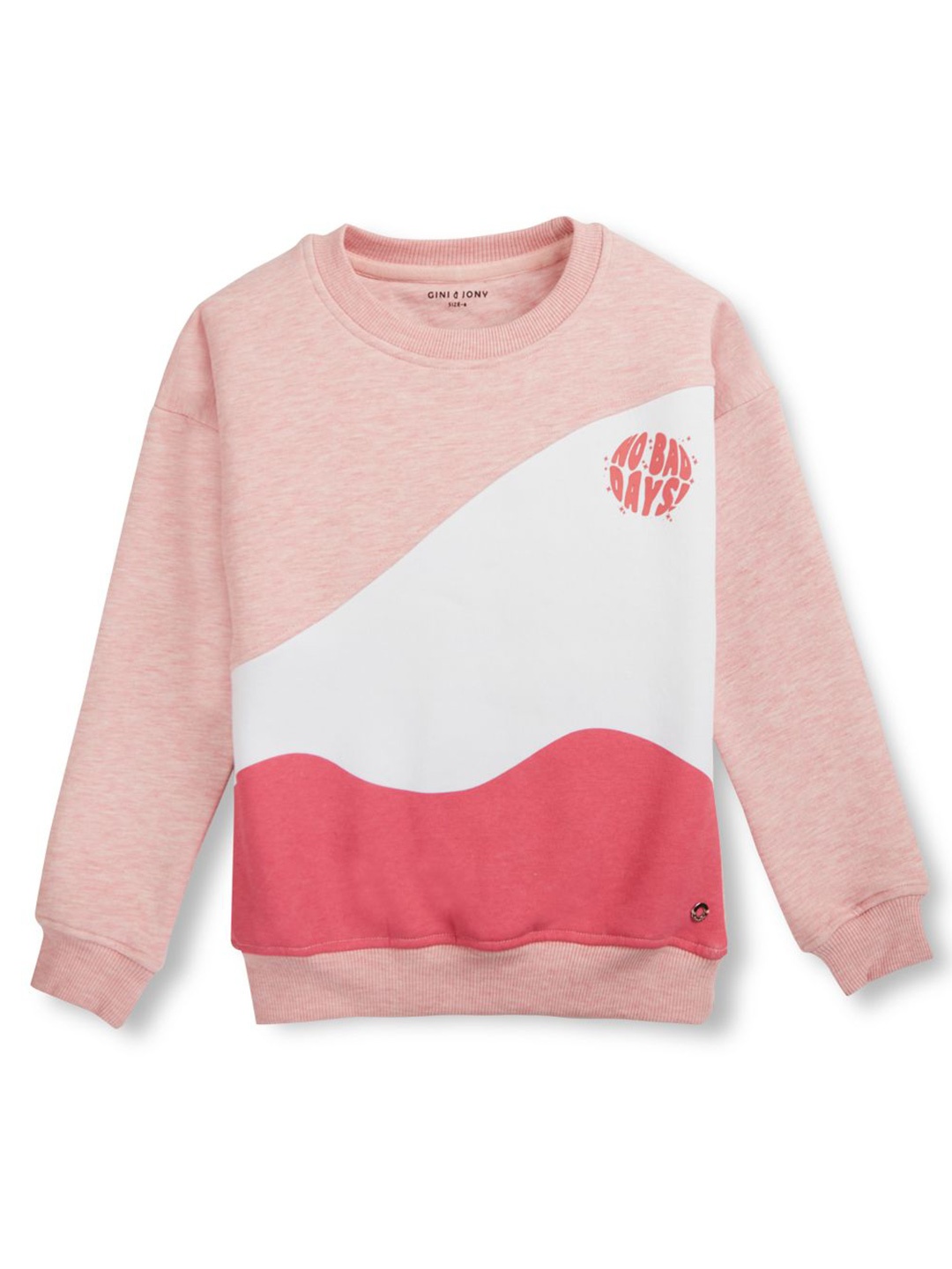 

Gini and Jony Girls Colourblocked Round Neck Cotton Pullover Sweatshirt, Pink