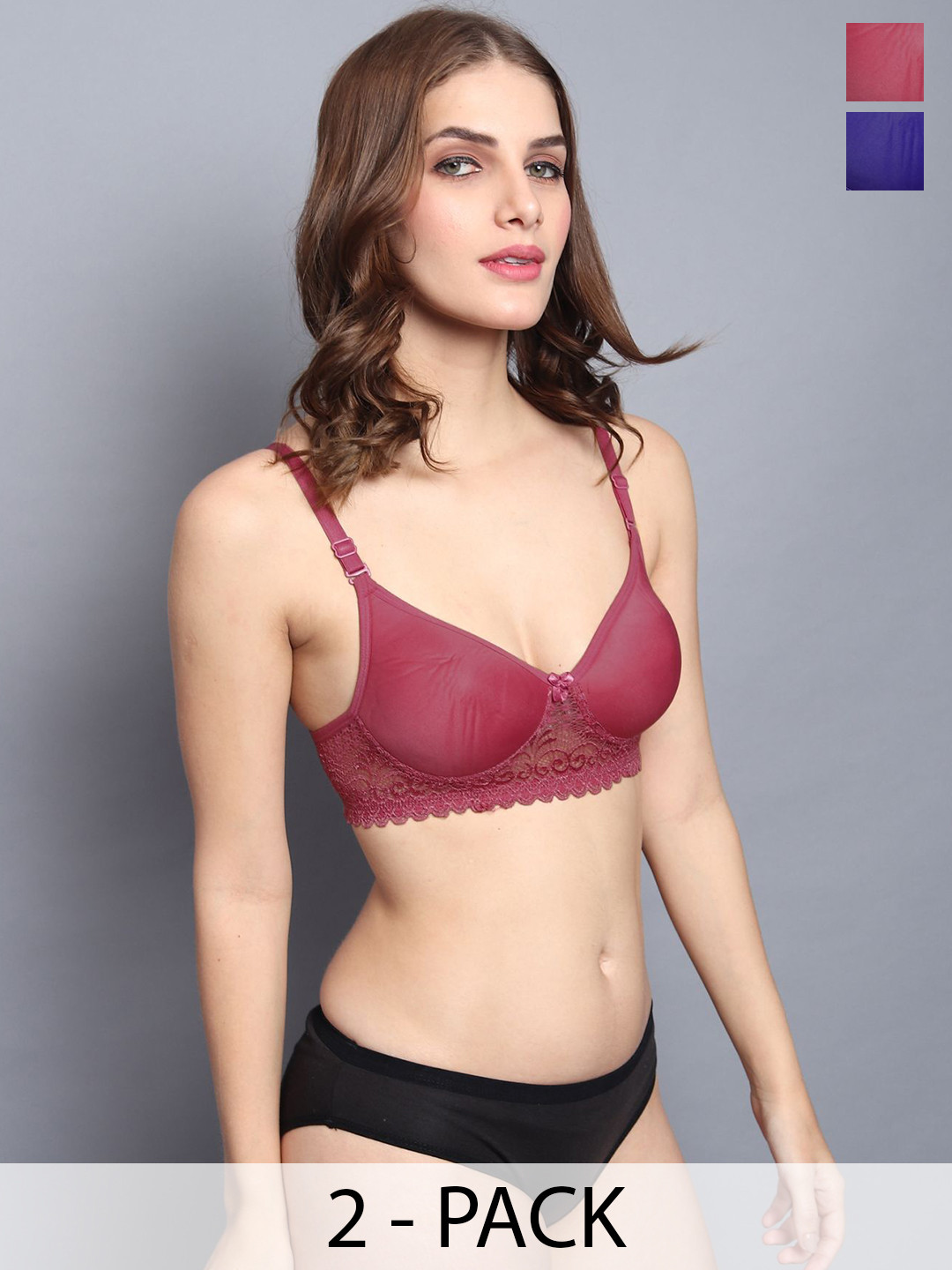 

AROUSY Pack Of 2 Lightly-Padded Lingerie Sets, Maroon