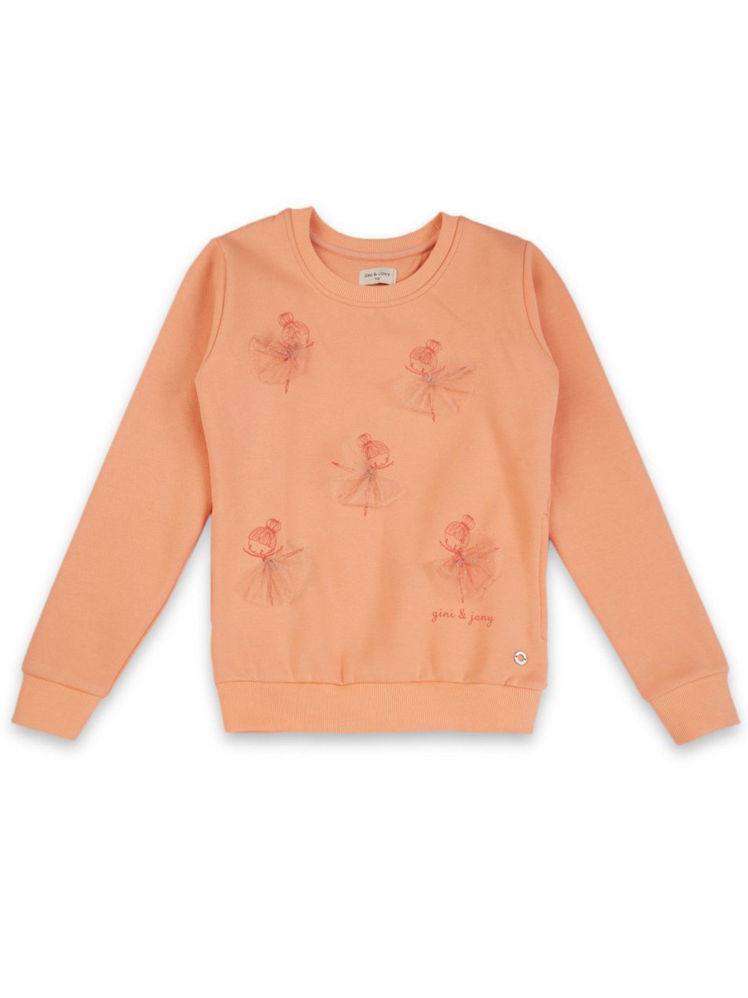 

Gini and Jony Girls Graphic Printed Round Neck Cotton Pullover Sweatshirt, Peach