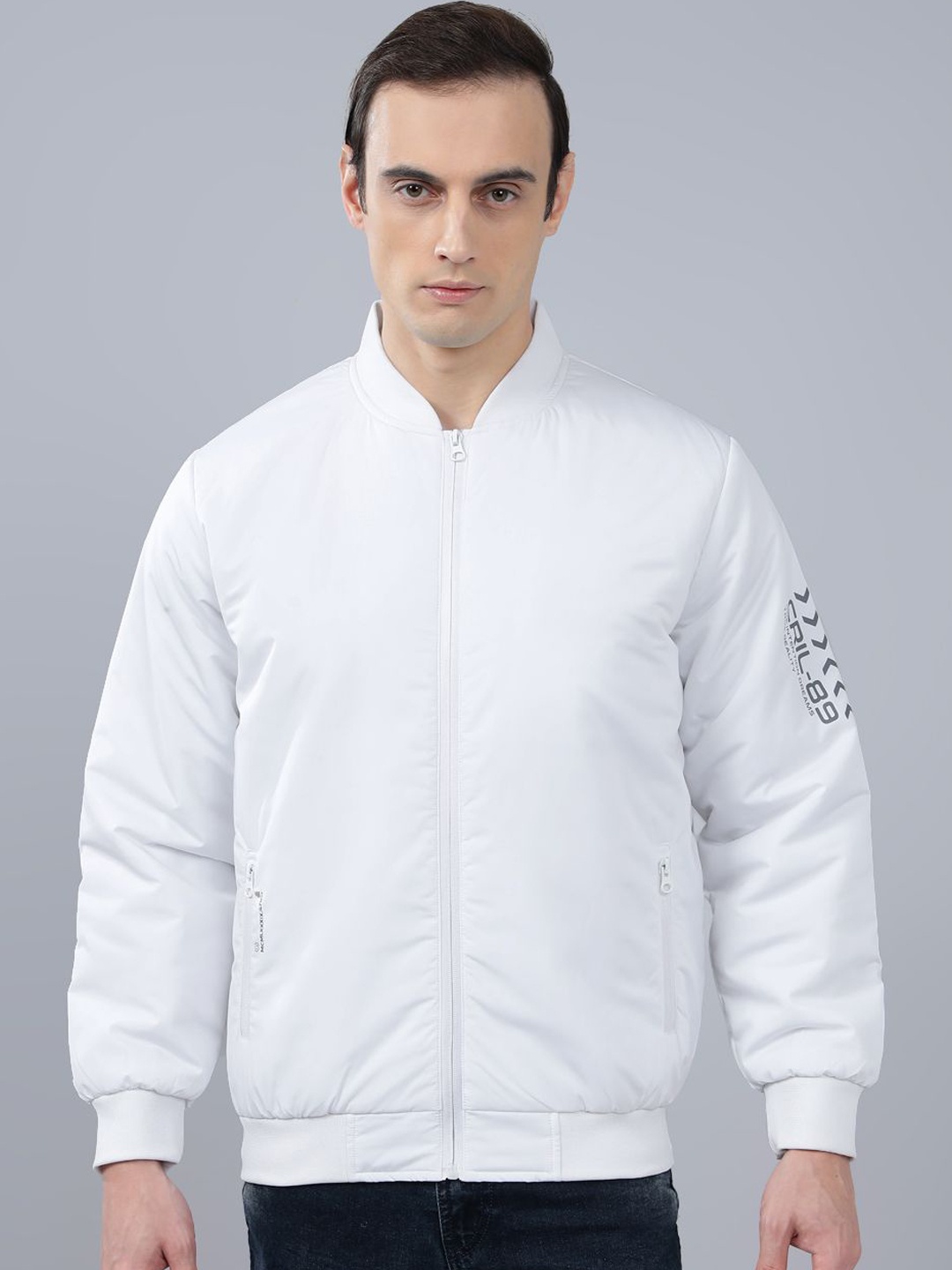 

Cantabil Men Collarless Winter Bomber Jacket, White