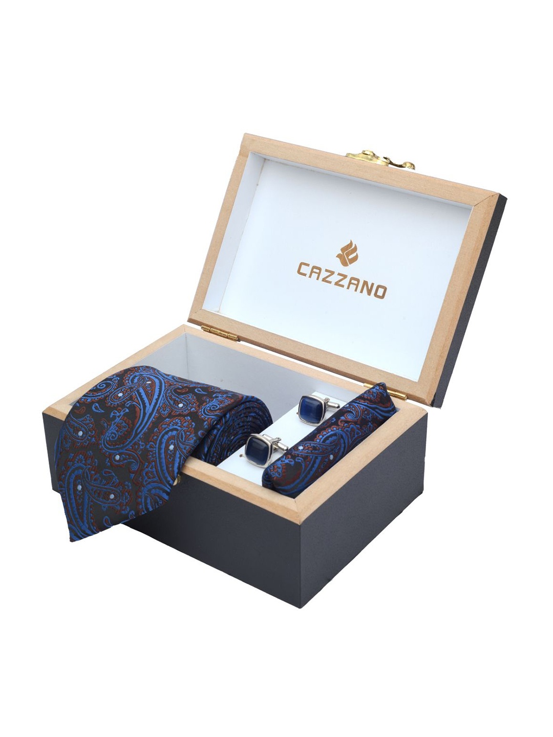

Cazzano Men Printed Tie Cufflinks & Pocket Square Accessory Gift Set, Blue