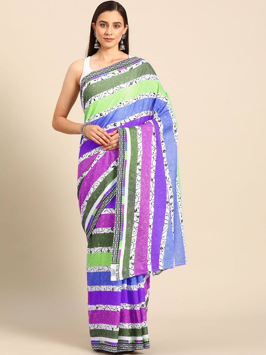 

BUTA BUTI Floral Pure Cotton Printed Saree, Green