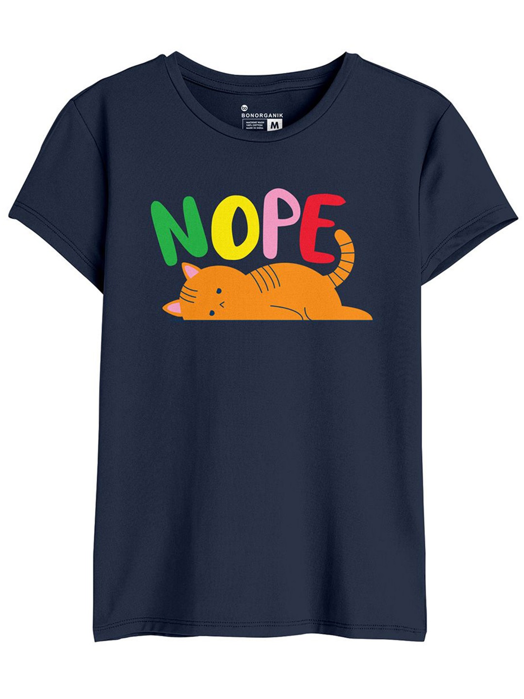 

BonOrganik Women Graphic Printed Round Neck Cotton T-shirt, Navy blue