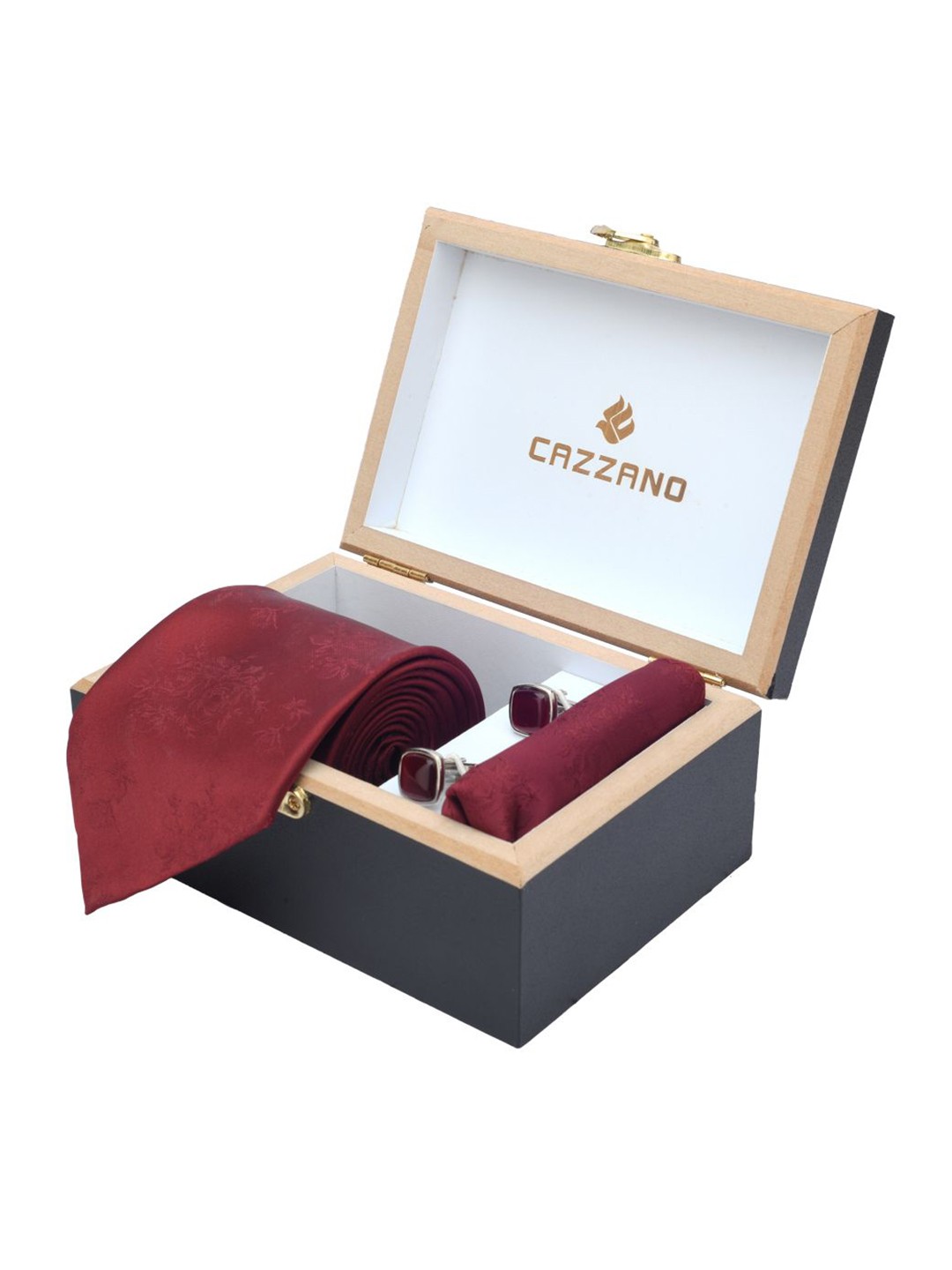 

Cazzano Men Solid Tie Cufflinks & Pocket Square Accessory Gift Set, Maroon