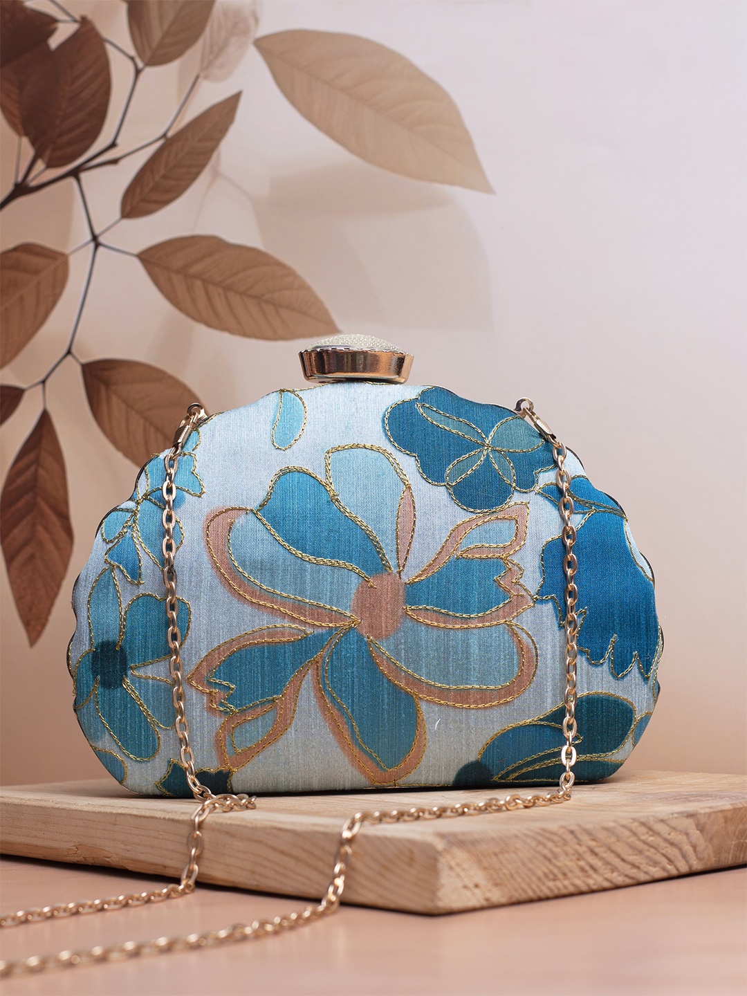 

ARTKLIM Floral Embroidered Box Clutch, Blue