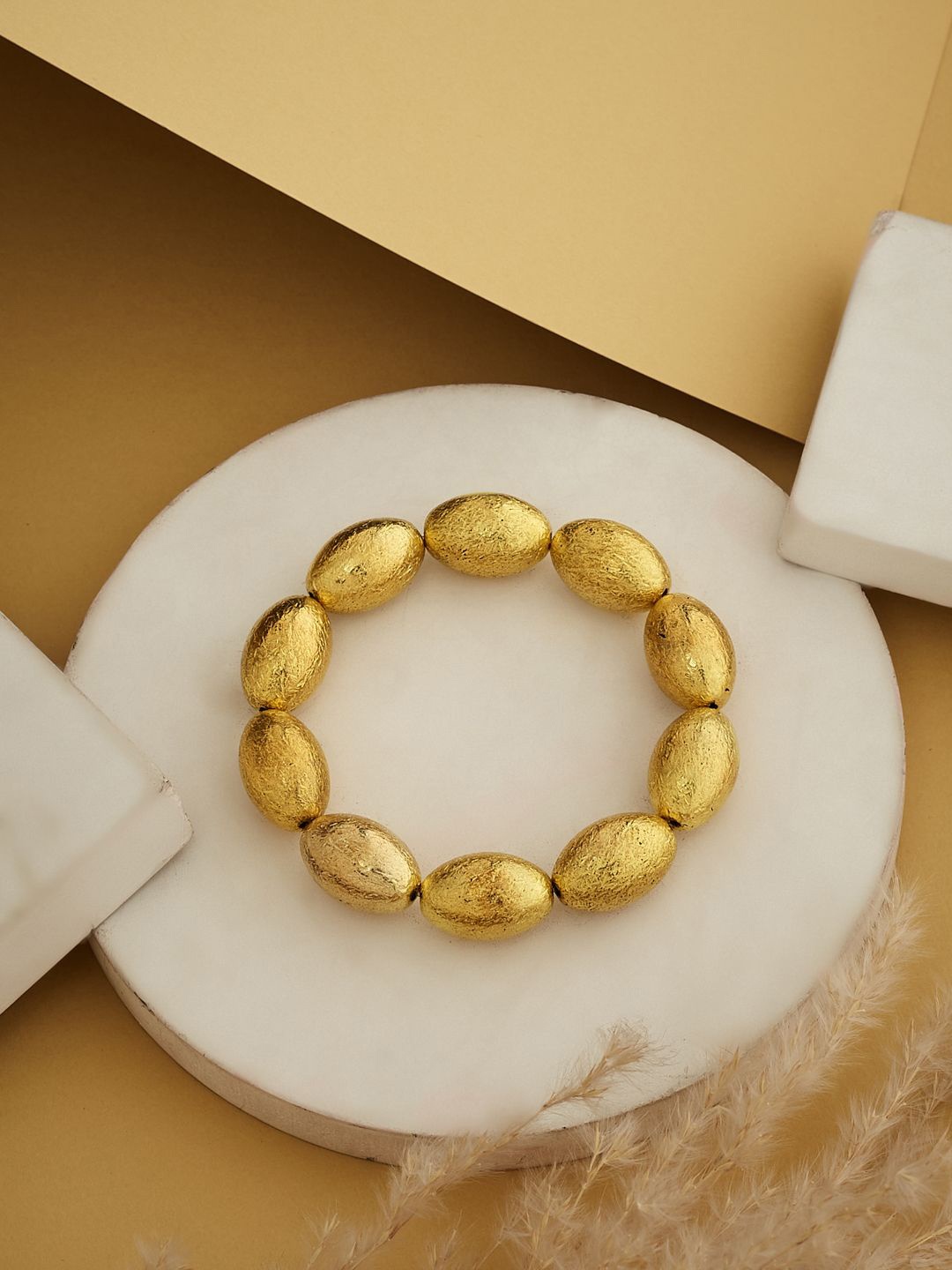 

ATIBELLE Gold-Plated Textured Oval-Shaped Bracelet