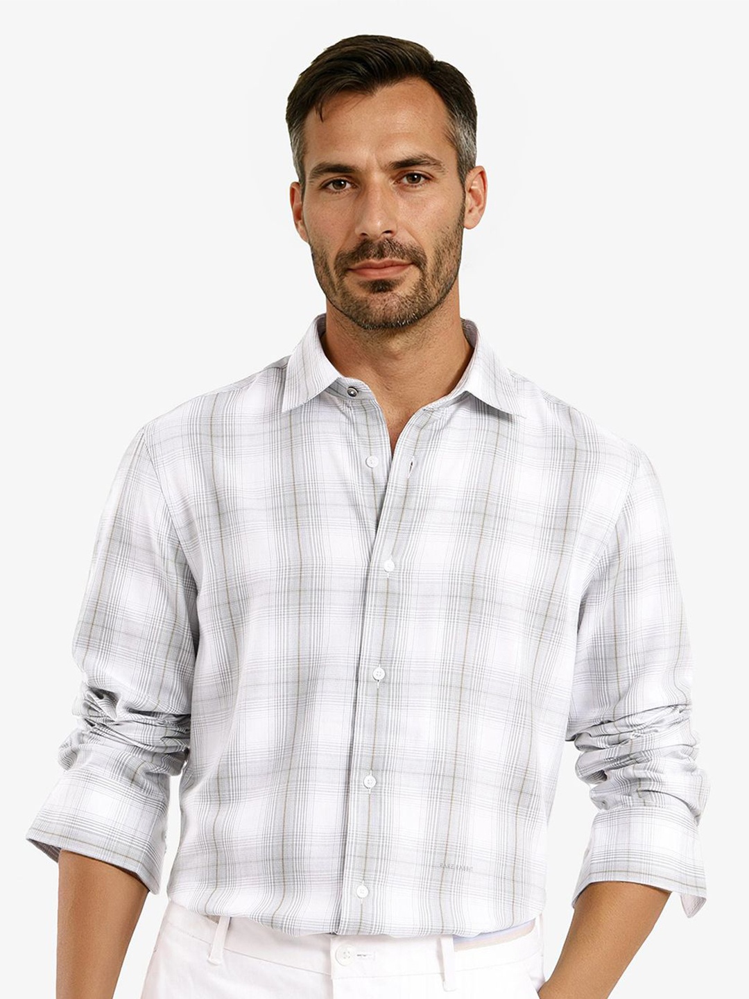 

RARE RABBIT Men Comfort Spread Collar Checked Cotton Casual Shirt, Green