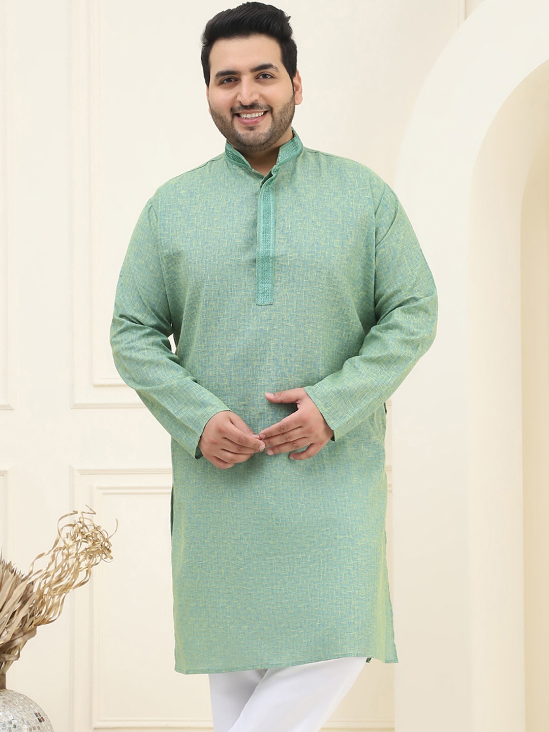 

SOJANYA PLUS Abstract Printed Mandarin Collar Regular Cotton Straight Kurta, Green