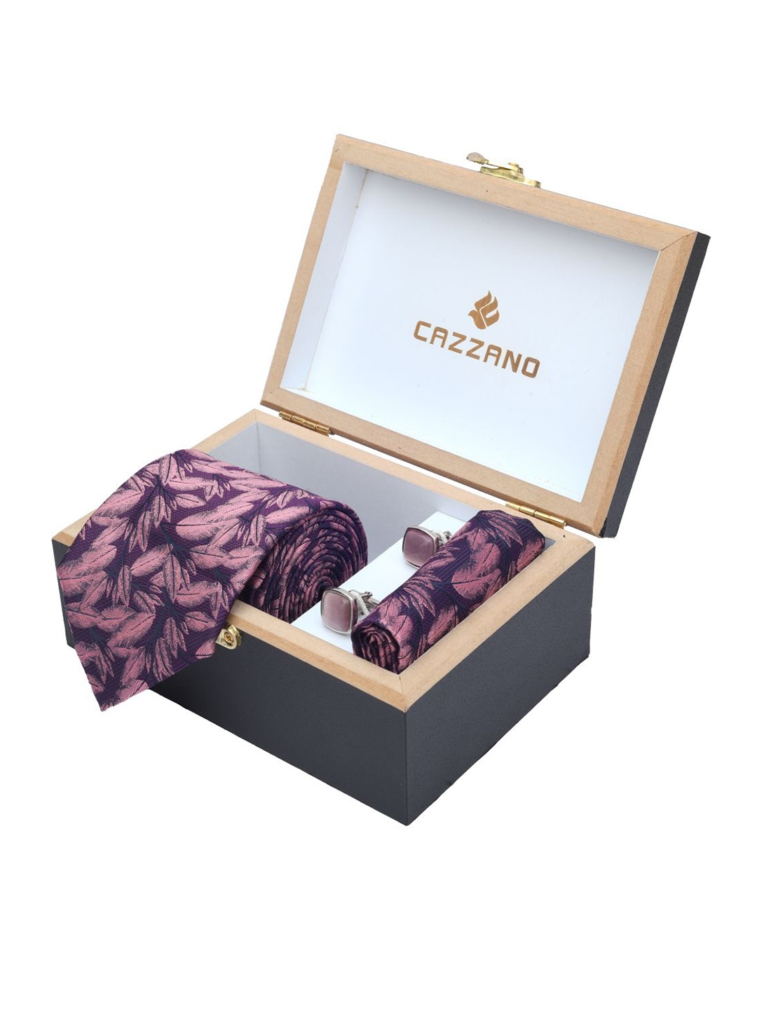 

Cazzano Men Floral Printed Tie Cufflinks & Pocket Square Accessory Gift Set, Purple