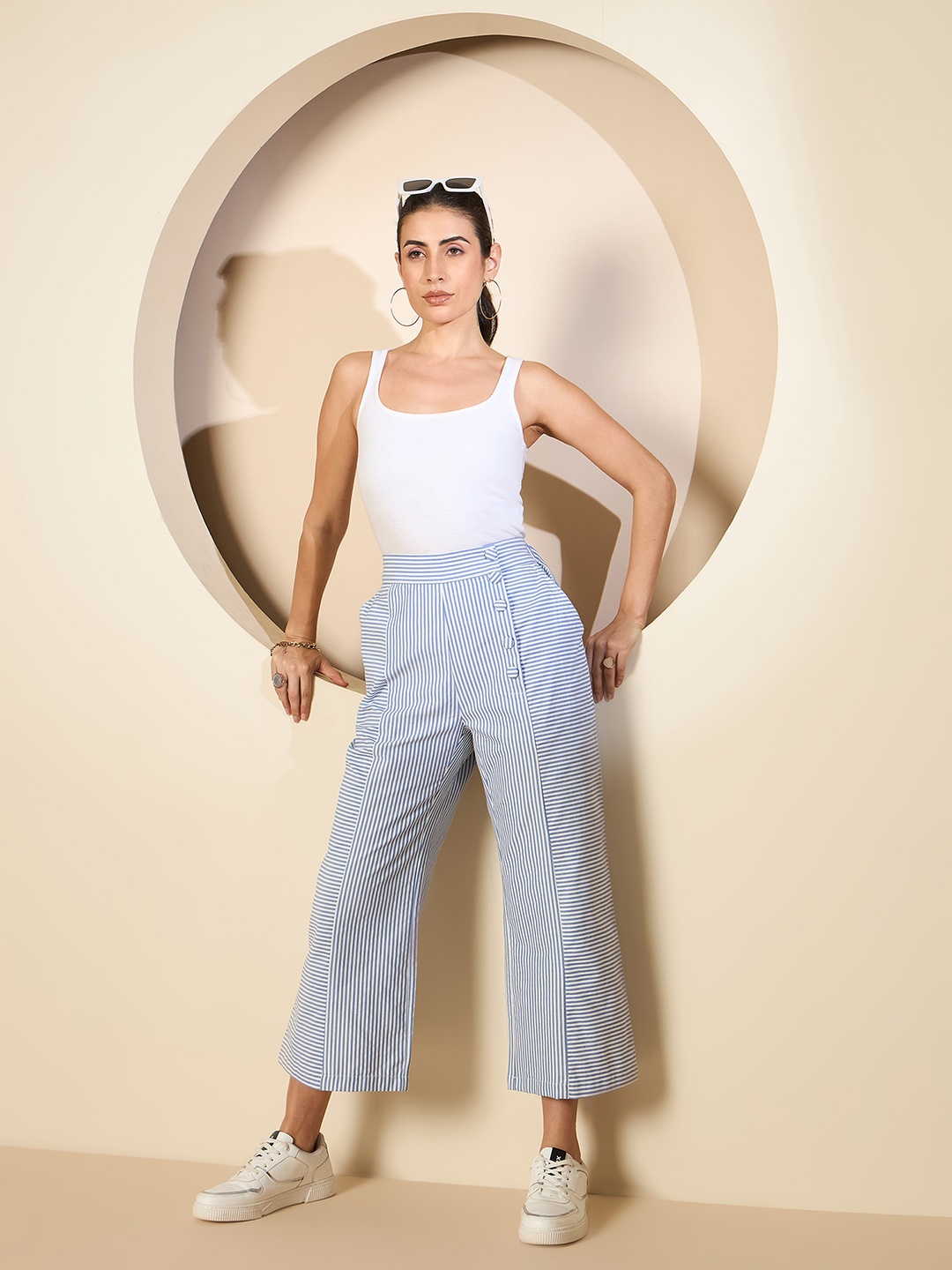 

Antheaa Women Smart Loose Fit cotton Trousers, White