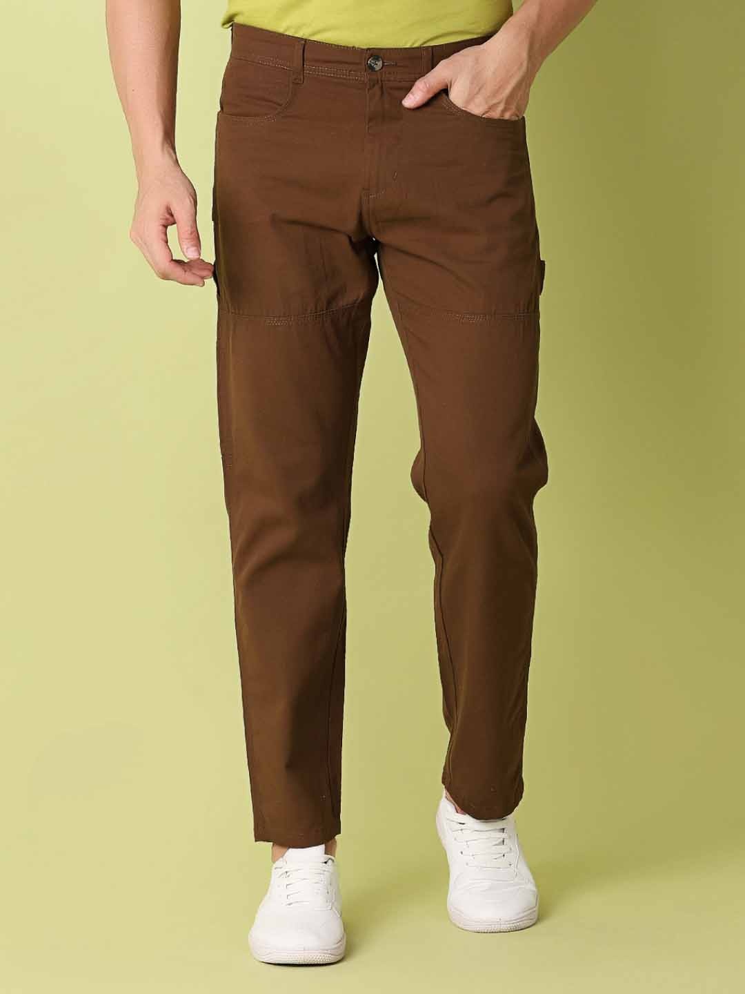 

V-Mart Men Solid Trousers, Brown