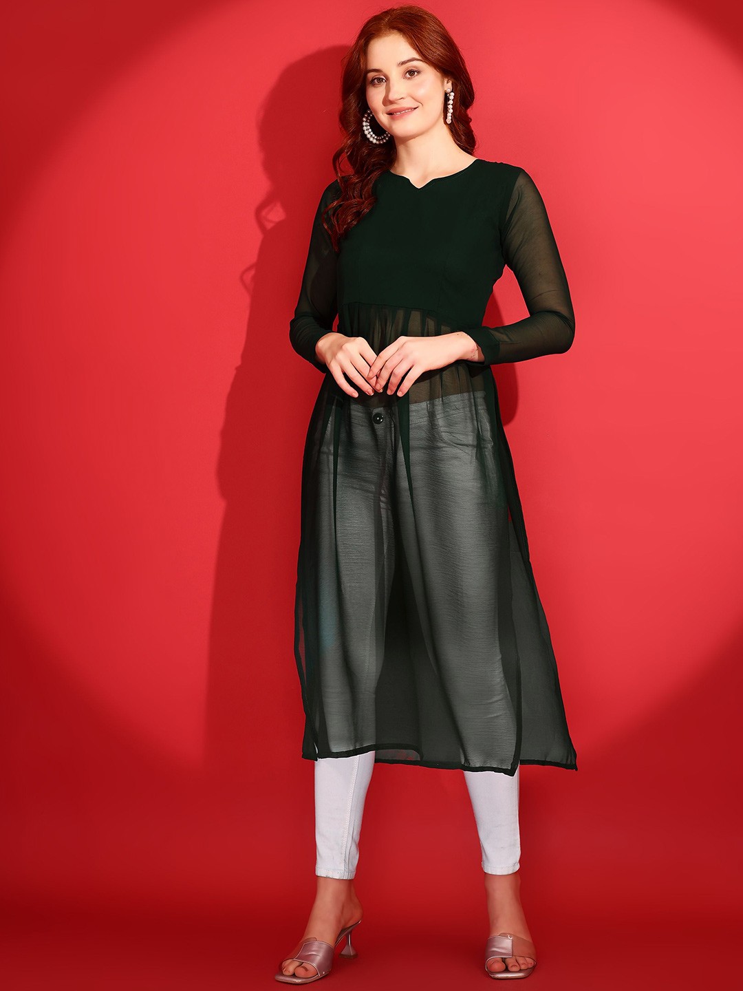 

Trillmixa Women Pure Georgette Straight Kurta, Green