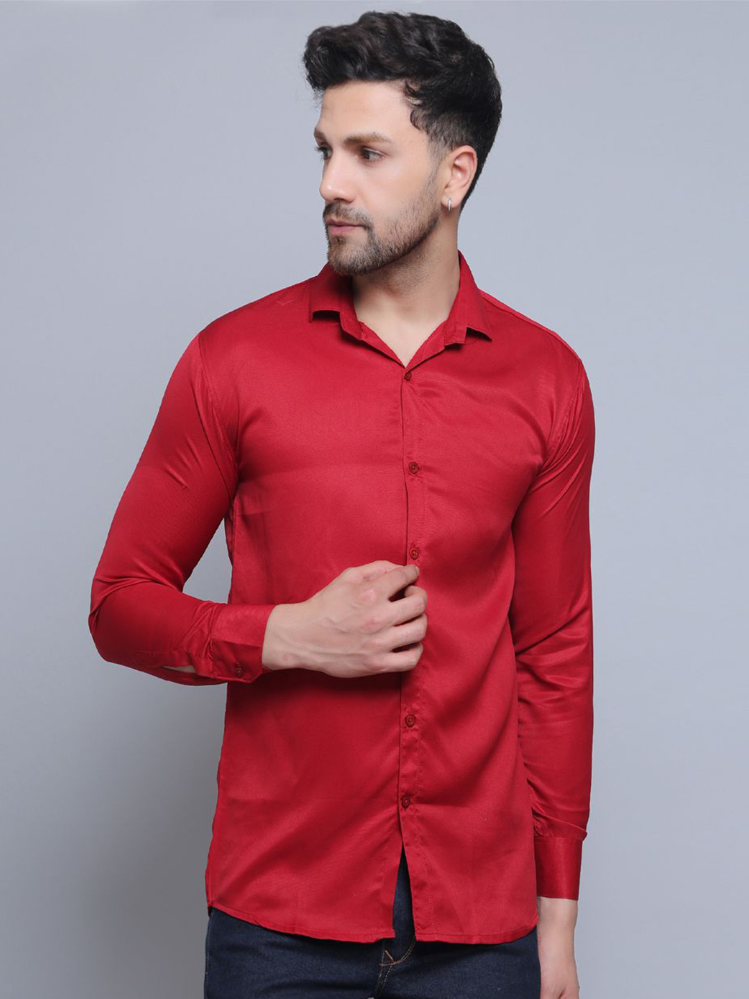 

CRAFT HEAVEN Men Spread Collar Solid Cotton Casual Shirt, Red