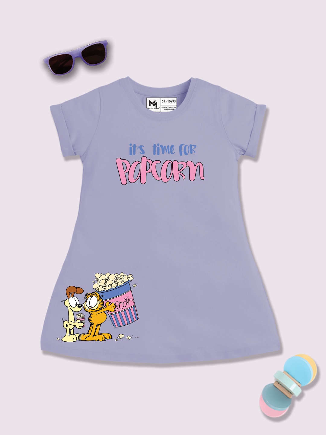 

YK X Minute Mirth Girls Garfield Printed Pure Cotton A-Line Dress, Purple