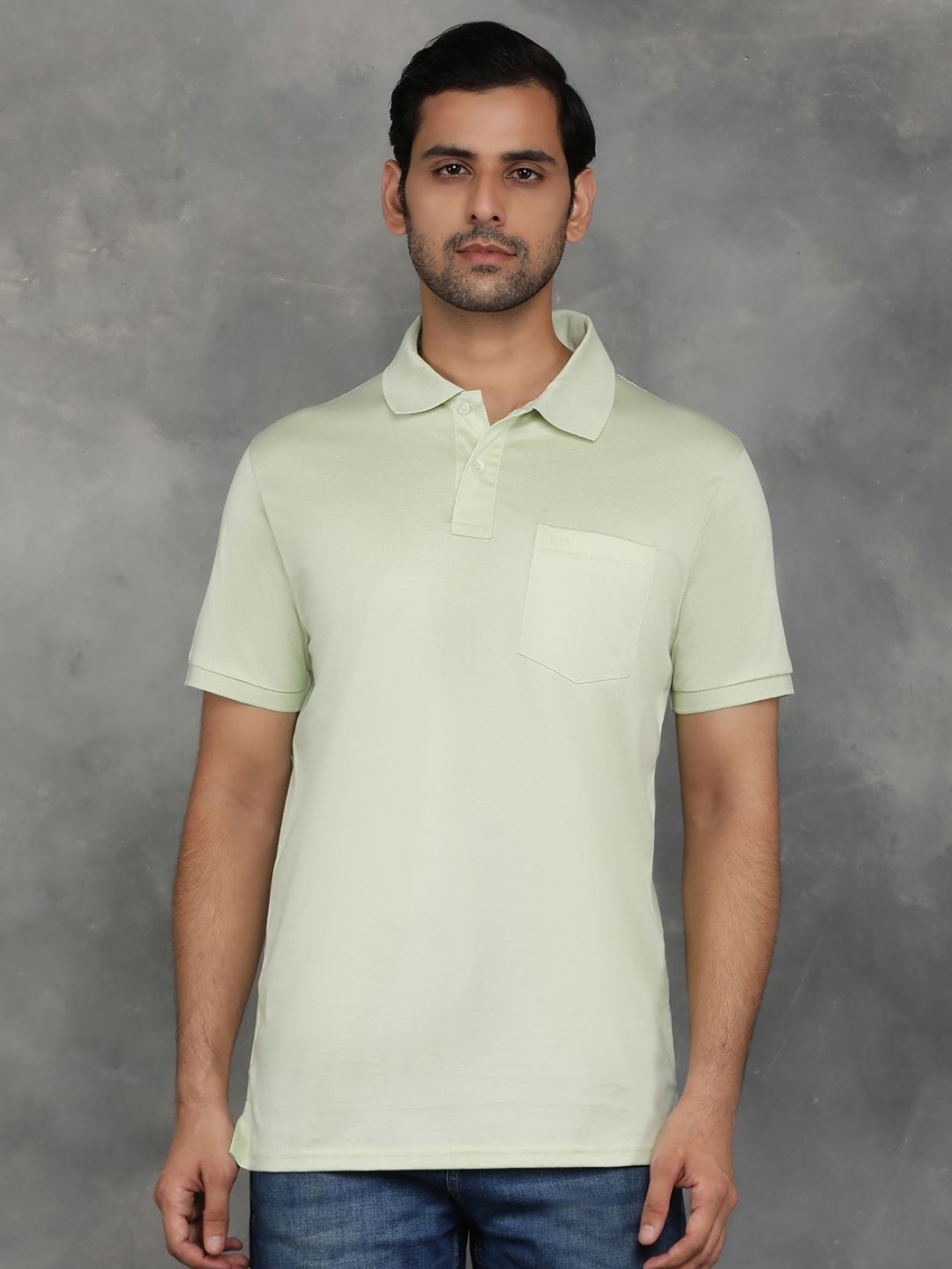 

JADE BLUE Men Solid Polo Collar Cotton T-shirt, Green