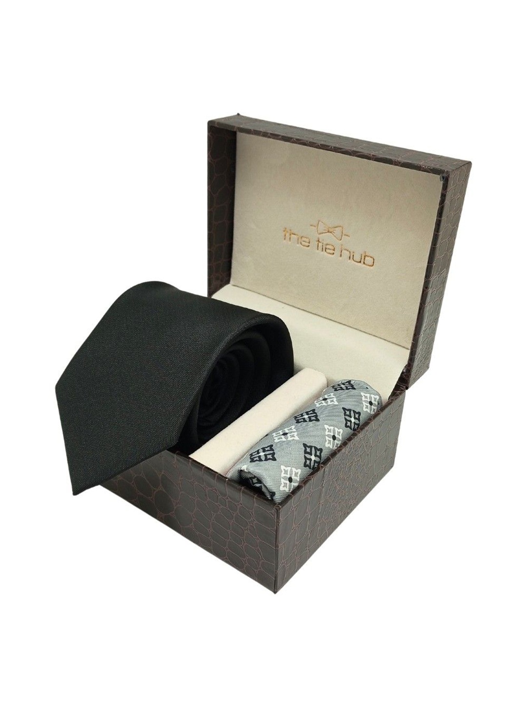 

The Tie Hub Men Accessory Gift Set Of Tie & Pocket Square, Black