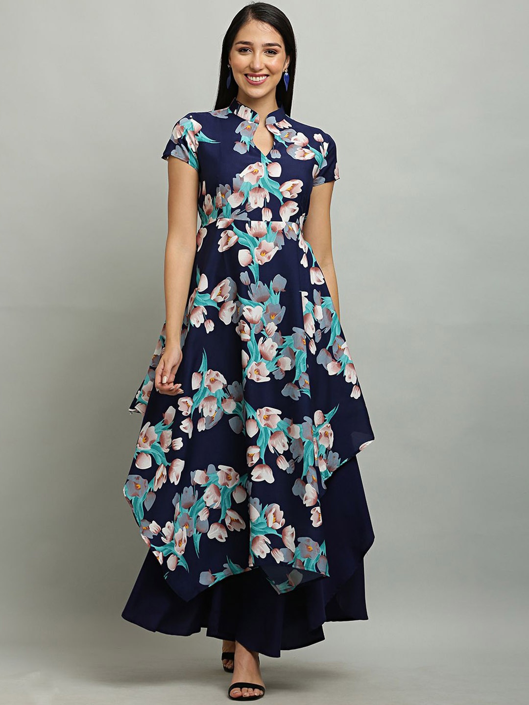 

DEGE Women Printed Anarkali Ankle Length Kurtas, Blue