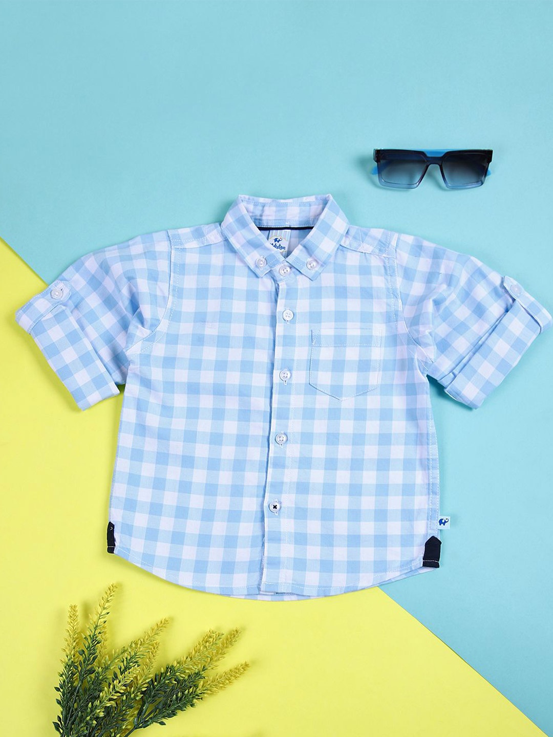 

V-Mart Boys Classic Button-Down Collar Gingham Checks Printed Cotton Casual Shirt, Blue