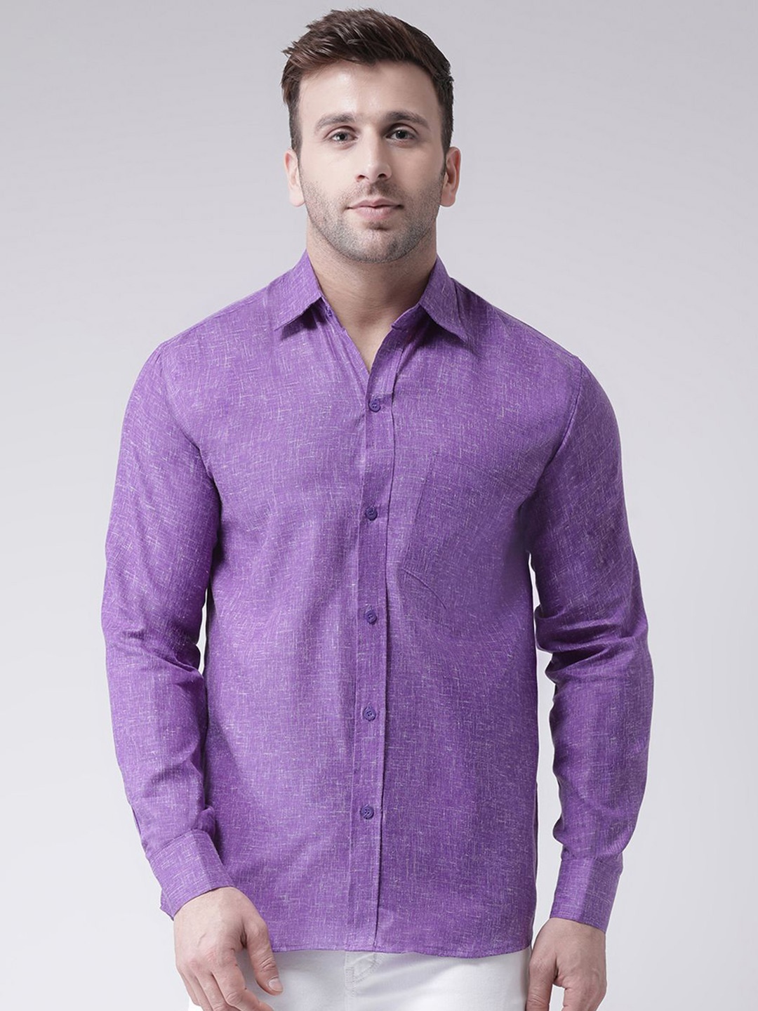 

KLOSET BY RIAG Men Classic Spread Collar Solid Cotton Casual Shirt, Purple