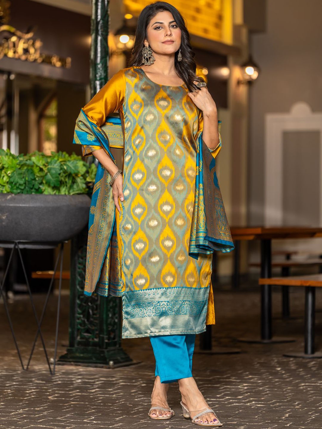 

Twika Women Regular Kurta with Trousers & With Dupatta, Mustard