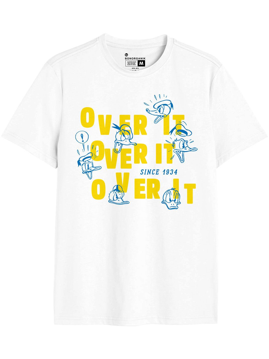 

BonOrganik Men Graphic Printed Round Neck Cotton T-shirt, White