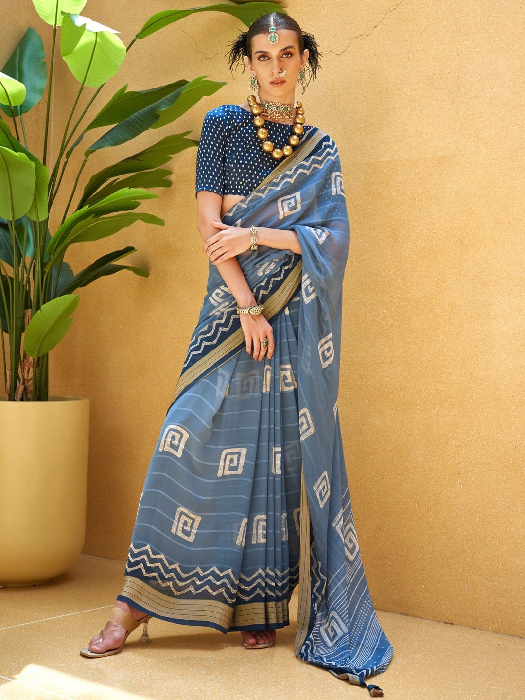 

Anouk Abstract Printed Saree, Blue