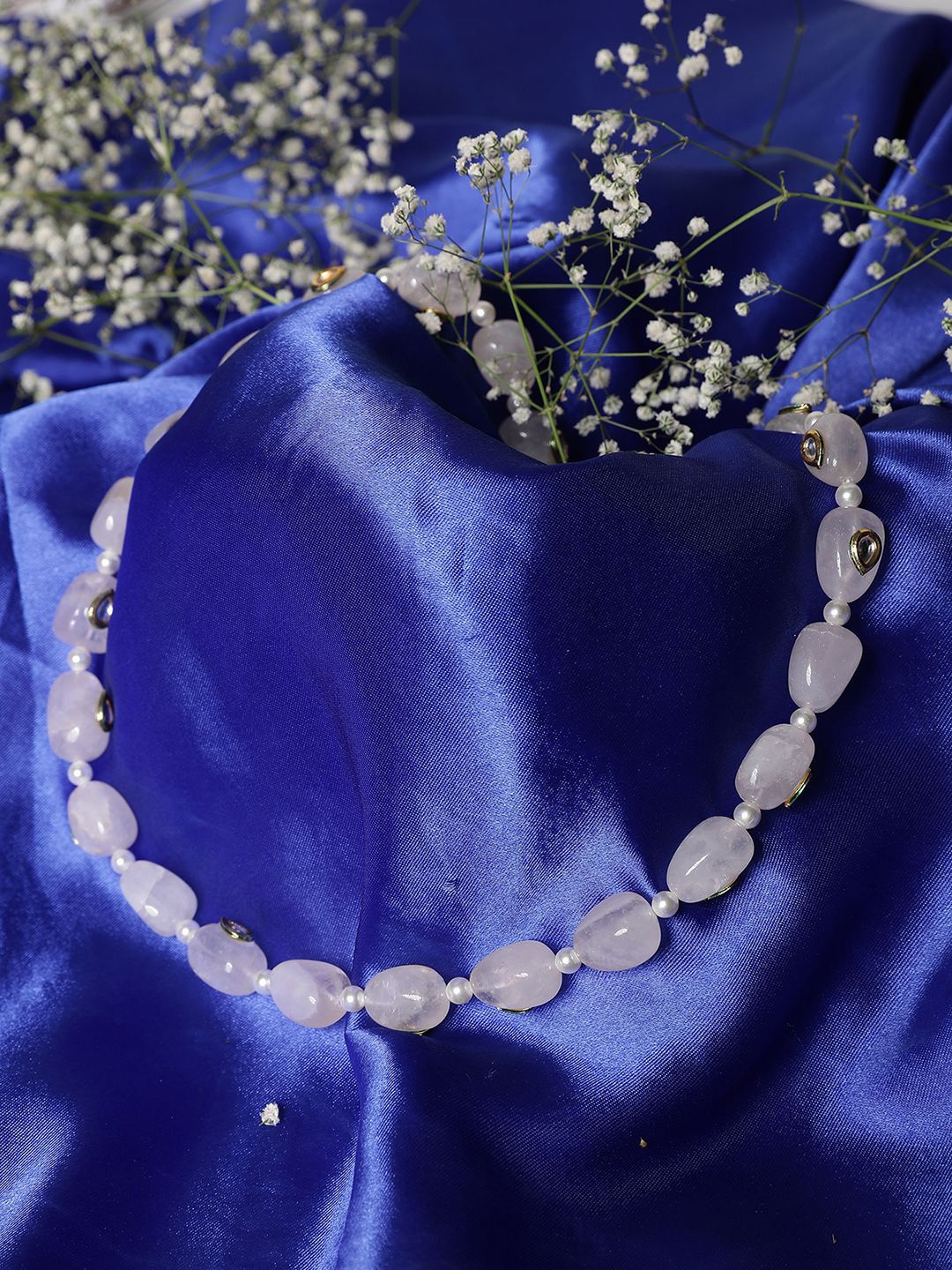 

XAGO Gold-Plated Crystals Studded & Pearls Beaded Necklace