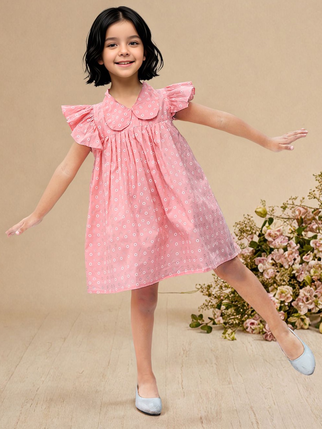 

Toonyport Girls Printed A- Line Dress, Peach