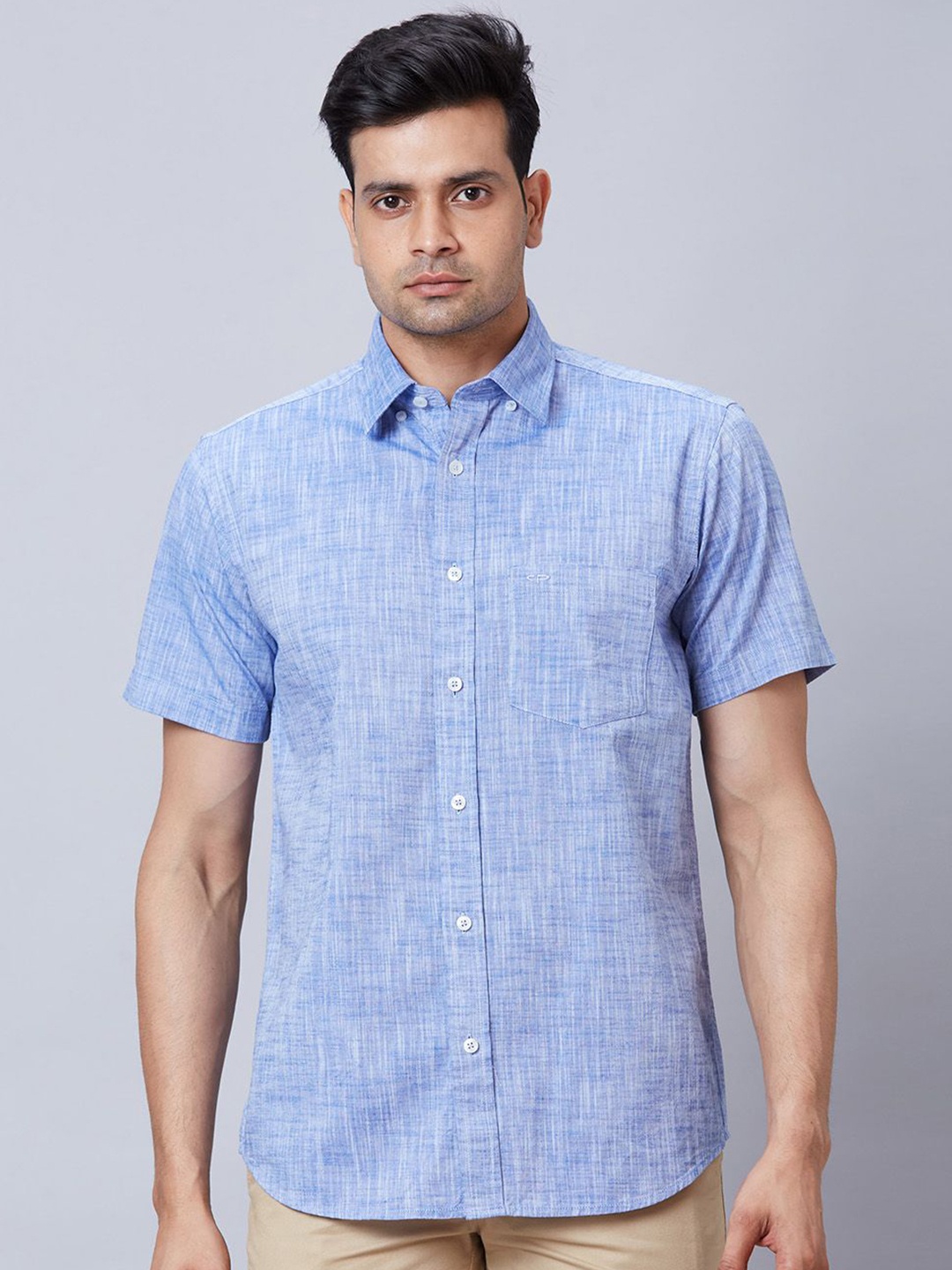 

ColorPlus Men Spread Collar Solid Cotton Tailored Fit Casual Shirt, Blue
