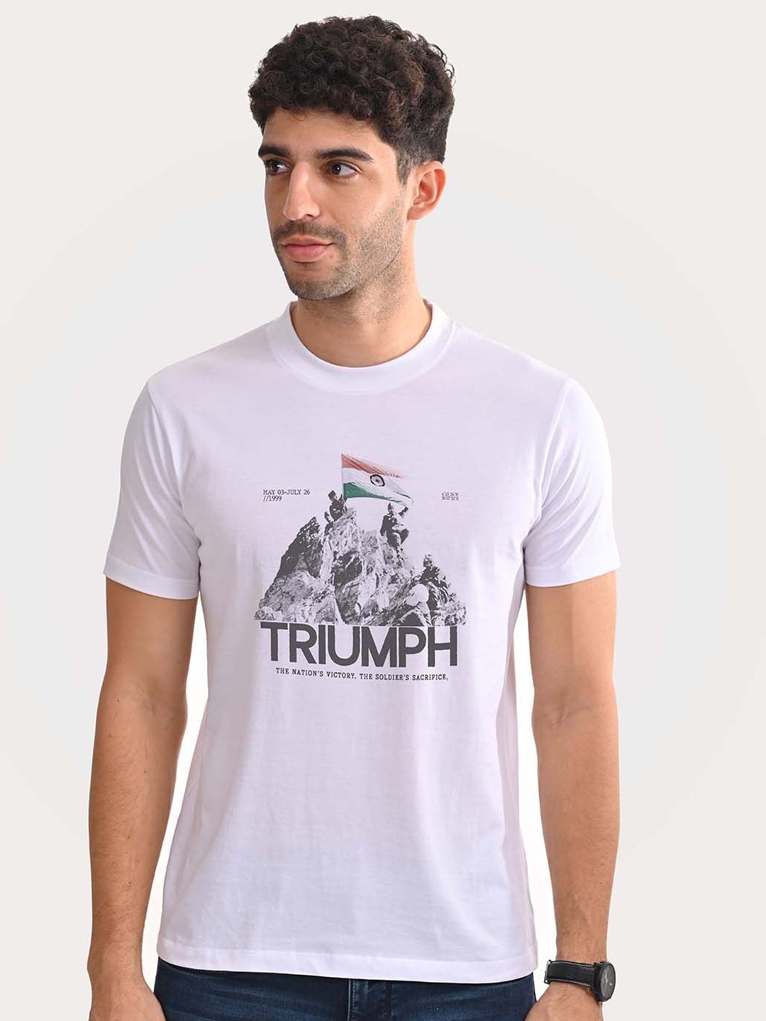 

Aero Armour Unisex Graphic Printed Round Neck Cotton T-shirt, White