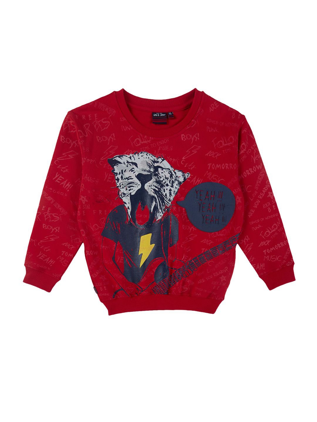 

Gini and Jony Boys Graphic Printed Round Neck Cotton Pullover Sweatshirt, Red