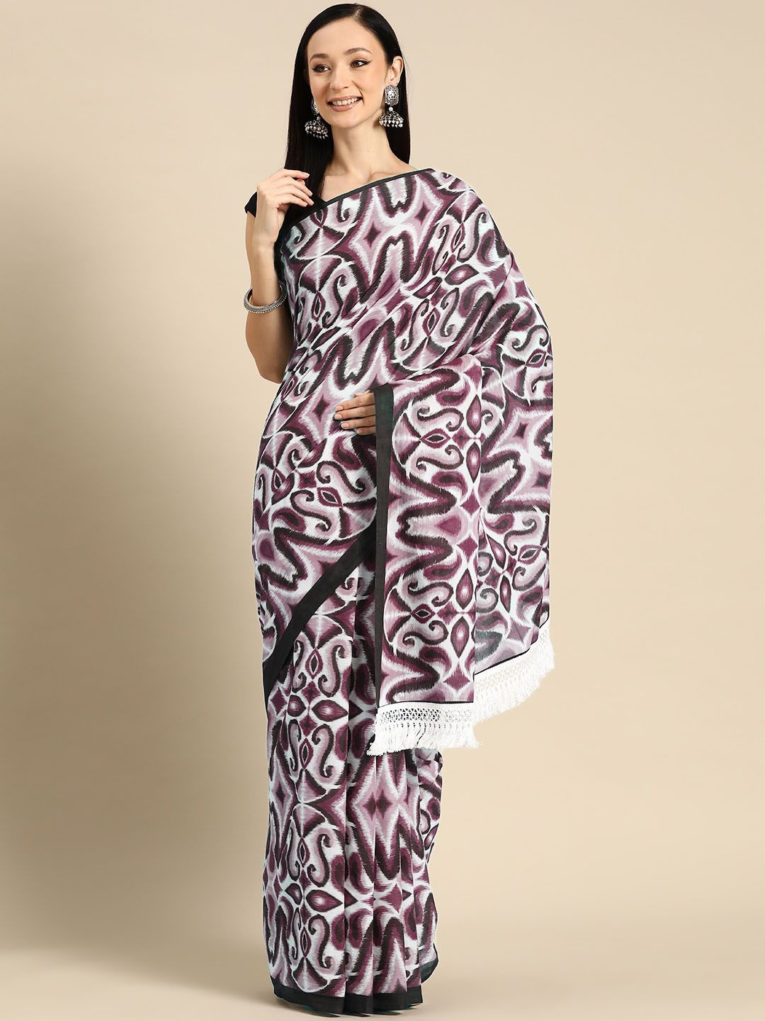 

BUTA BUTI Floral Pure Cotton Saree, Maroon