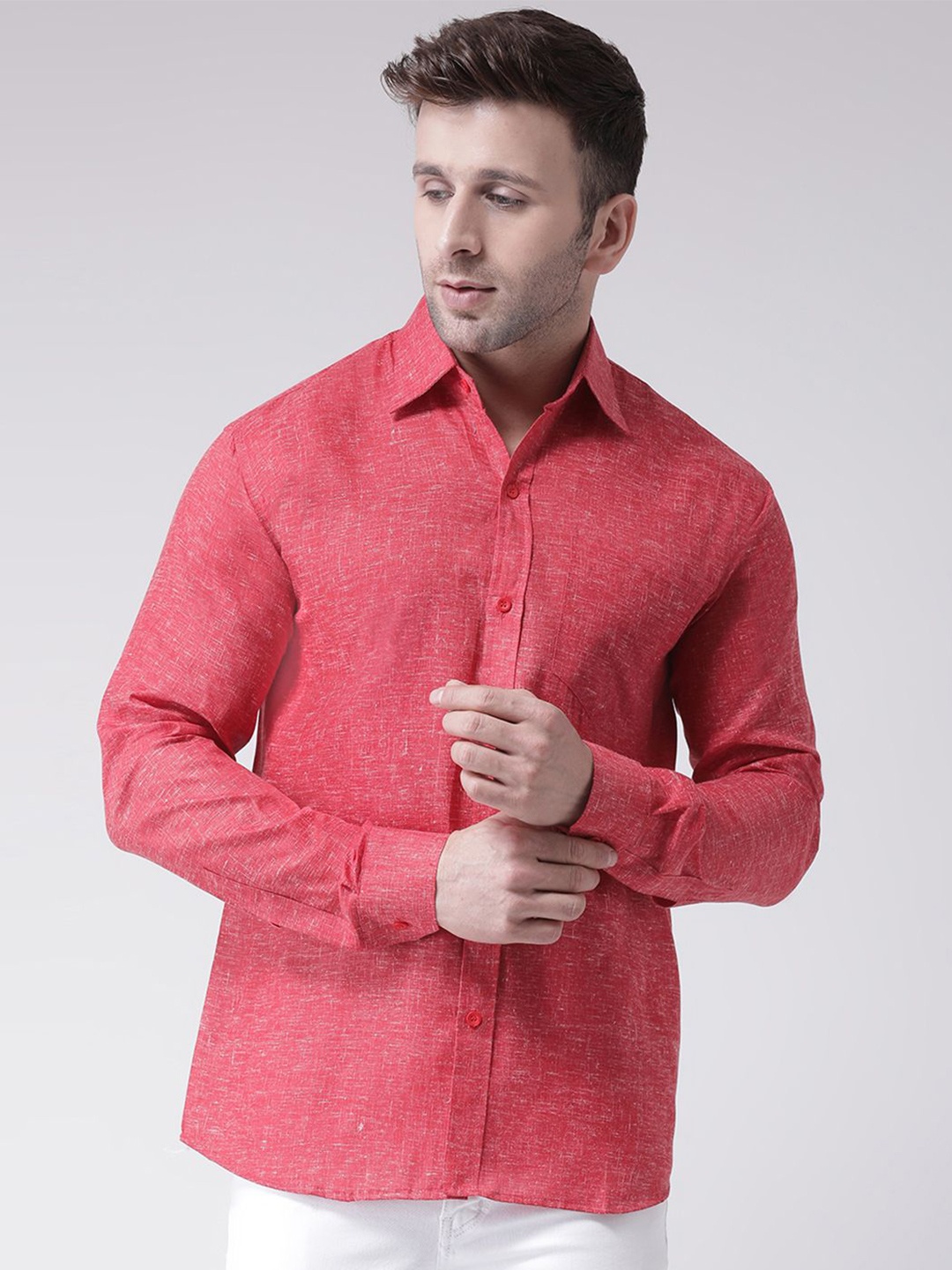 

KLOSET BY RIAG Men Classic Spread Collar Solid Cotton Casual Shirt, Red