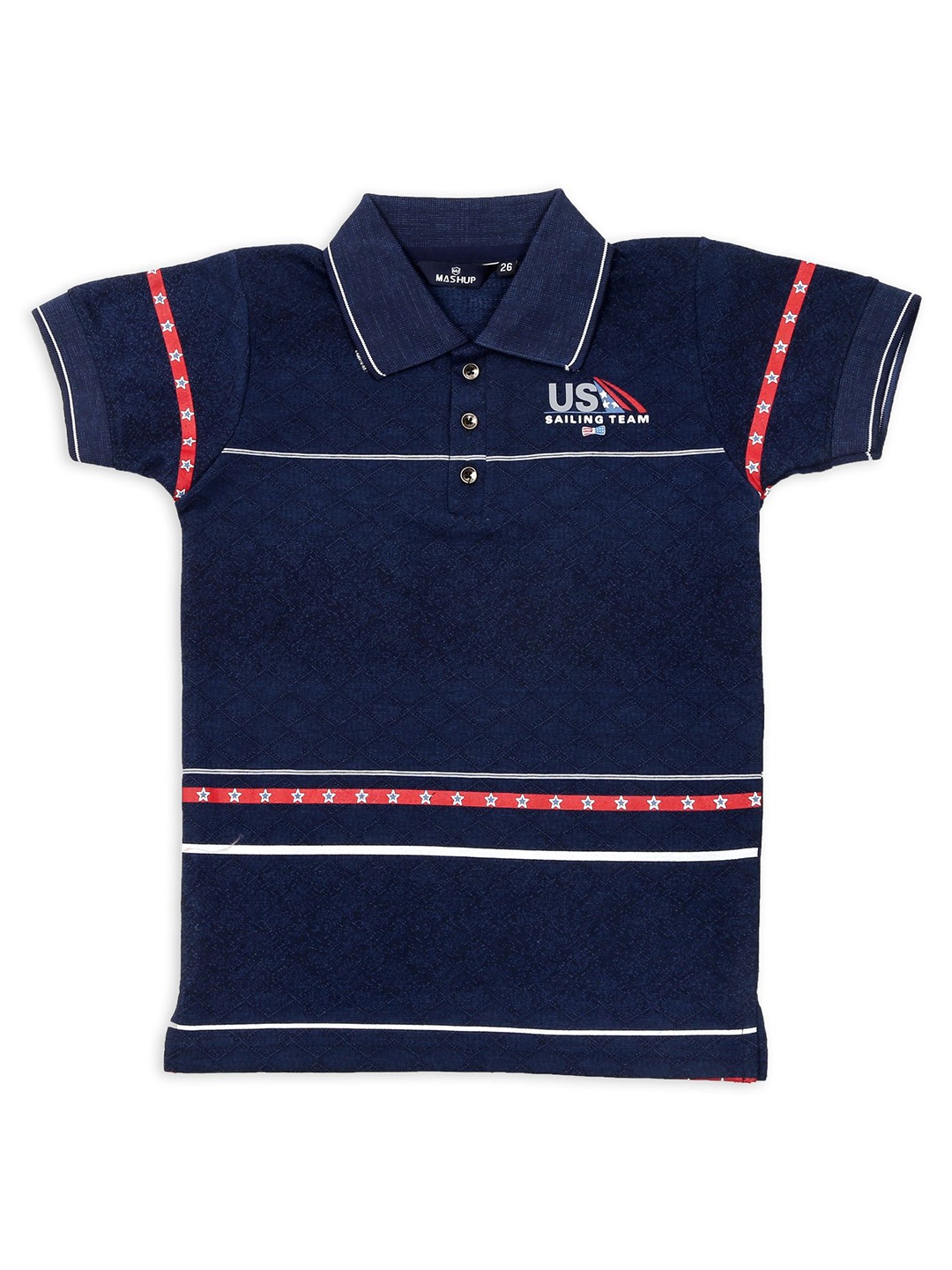 

MashUp Boys Striped Polo Collar Cotton T-shirt, Red