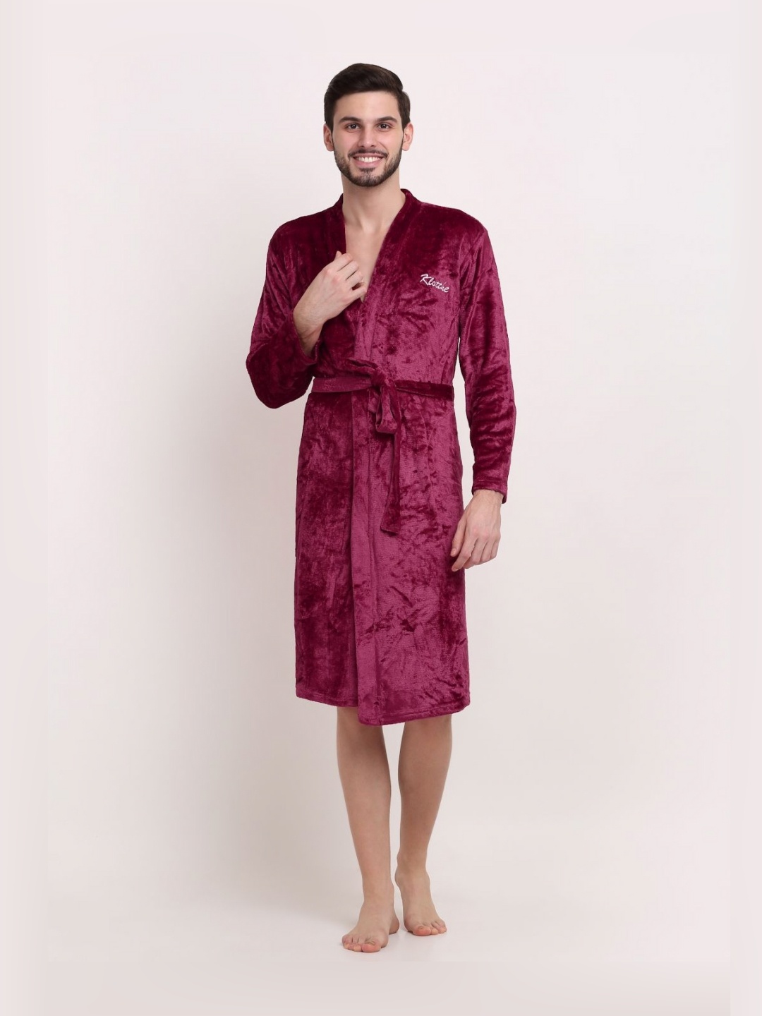 

KLOTTHE Woollen Bath Robe With Belt, Maroon