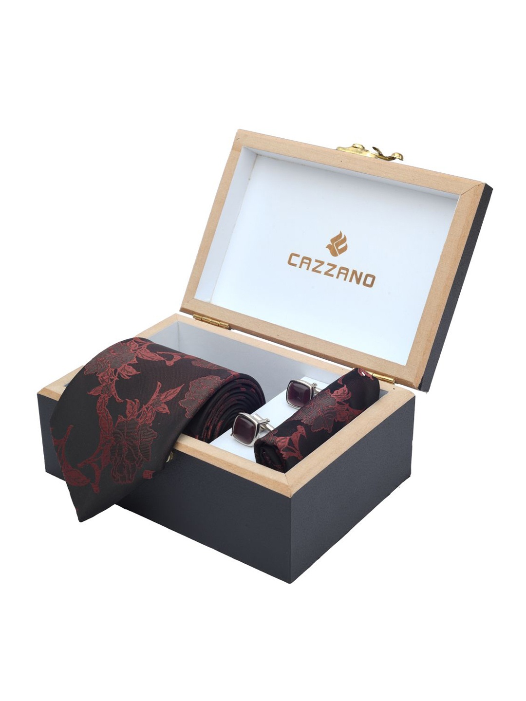 

Cazzano Men Floral Printed Tie Cufflinks & Pocket Square Accessory Gift Set, Burgundy