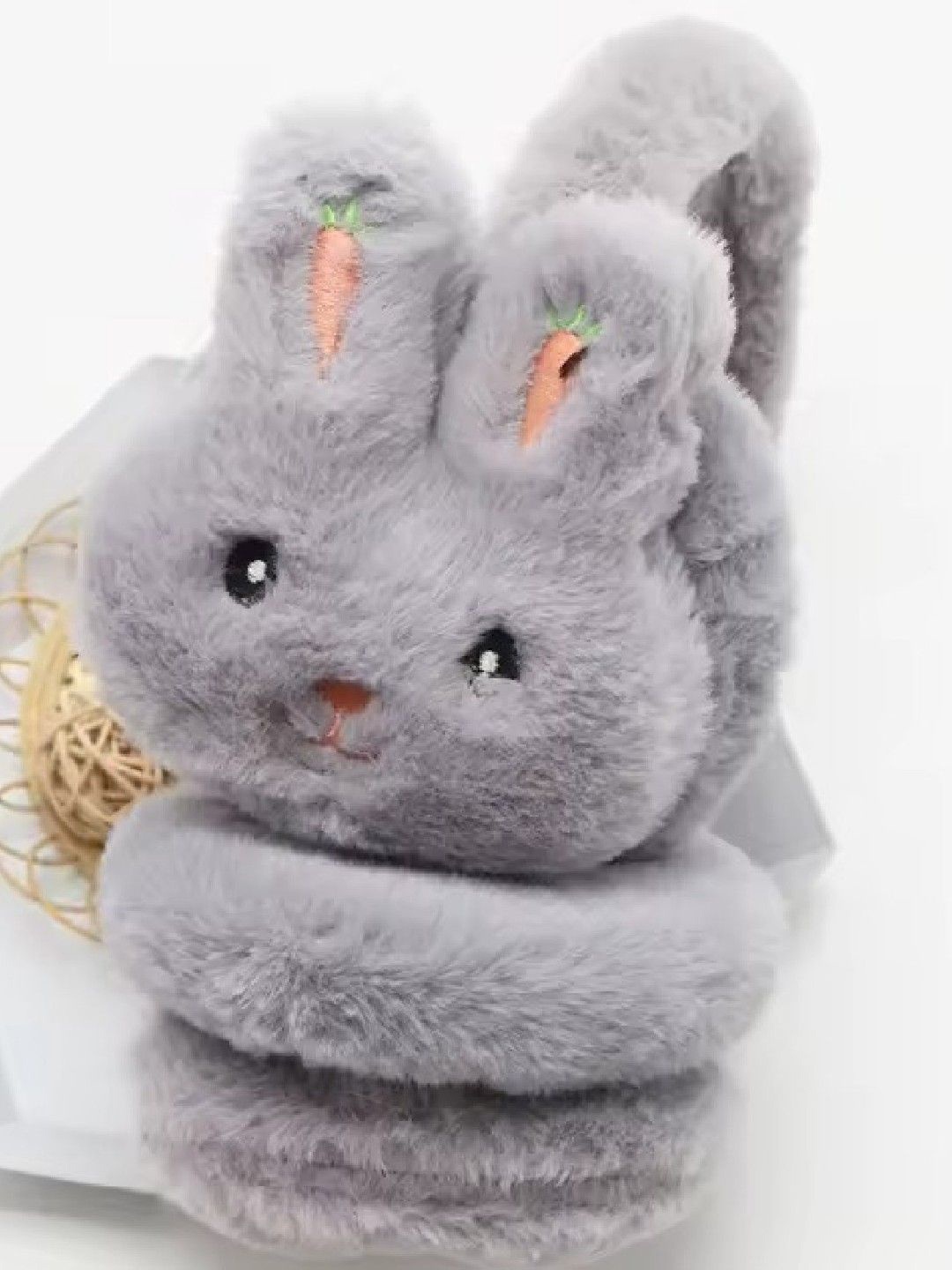 

Poftik Rabbit Earmuff Winter Headband, Grey