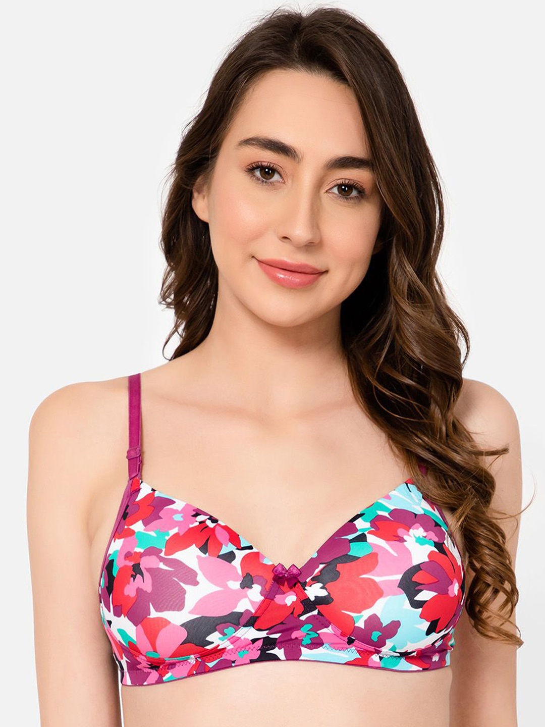 

Clovia Floral Printed Full Coverage Lightly Padded Bra, Pink